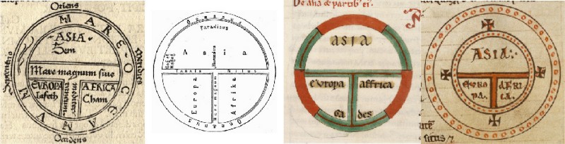 Four versions of the popular T-O map. 